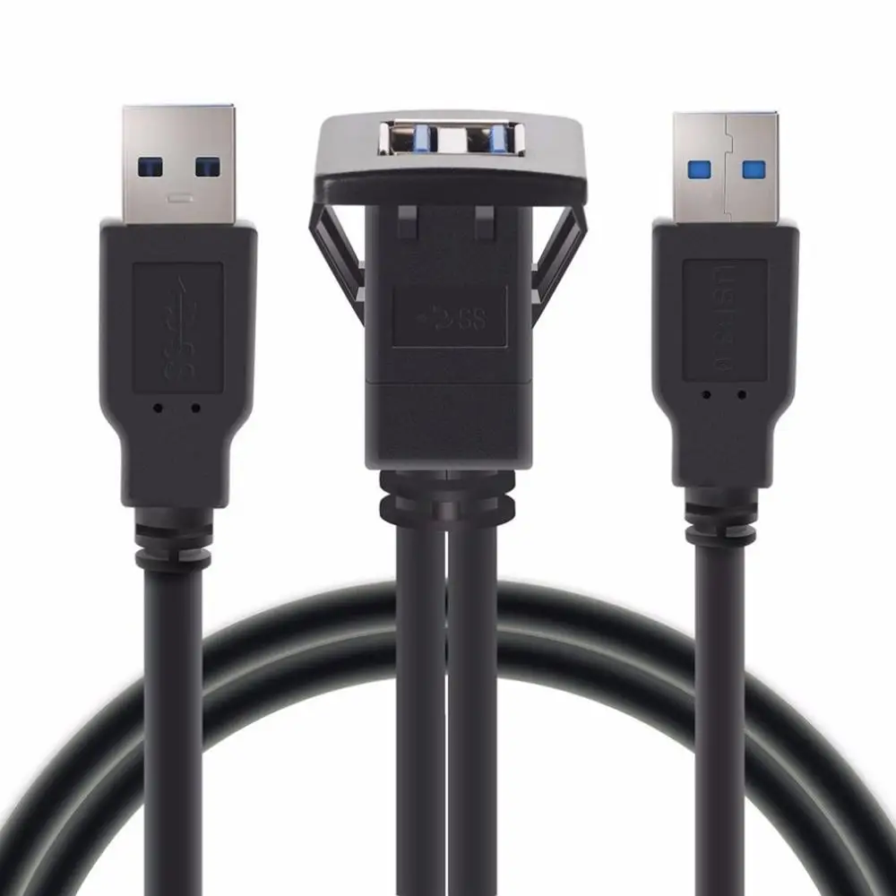 1 M/2 M Разъем USB кабель для передачи данных 3,0 Авто заподлицо мужчина к гнездовому разъёму провод-удлинитель приборной панели Панель квадратный аудио линия для мотоцикла
