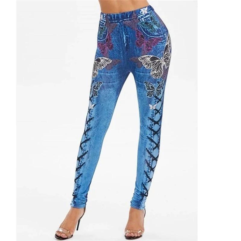 Tanio 2021 damska imitacja dżinsów spodnie jogi rozciągliwe sklep