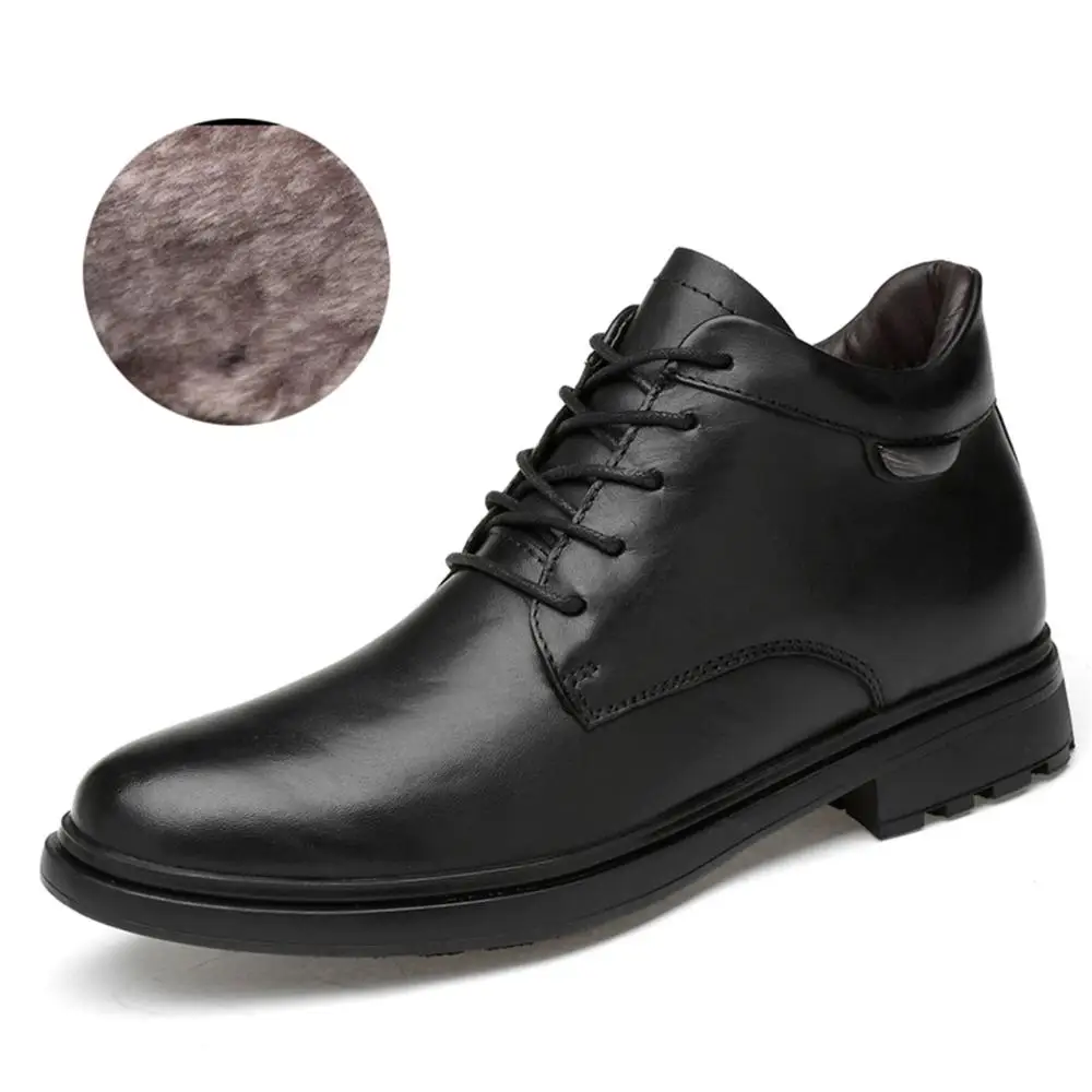 Зимние официальные ботинки; теплые плюшевые Ботинки martin из коровьей кожи; Мужские Зимние ботильоны из натуральной кожи - Цвет: Black With Fur