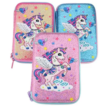 

New Unicorn Pencil Case School Girl Applique Embroidery Material Kawaii Big Pen Boxs School Supplies Lovely Pencil Bag