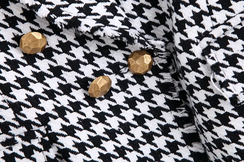 Beste Vrouwen Jas Herfst 2019 Nieuwe Mode Houndstooth Patroon Double Breasted Vrouwelijke Casual Blazer Jas Moderne Dame Herfst Top