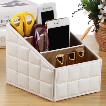 

PU Leather 360 Rotatable Storage Box Large Capacity Remote Control Holder Cosmetic Case Home Office Organizer Desktop Decoration