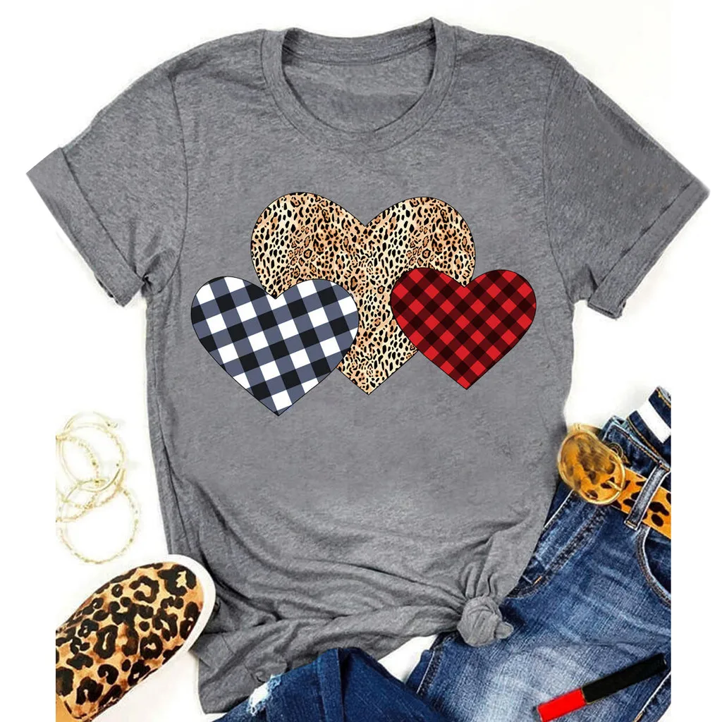 Compra Camisetas a cuadros con corazón de amor para mujer, ropa de calle hipster de manga corta con cuello redondo, n. ° 40 Erb1eQXZg1k