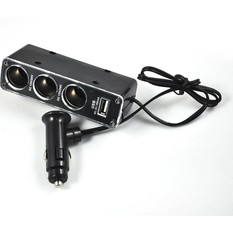 3 WAY MULTI SOCKET CAR CIGARETTE LIGHTER SPLITTER USB PLUG CHARGER DC 12V/24V Triple ADAPTER With USB Port