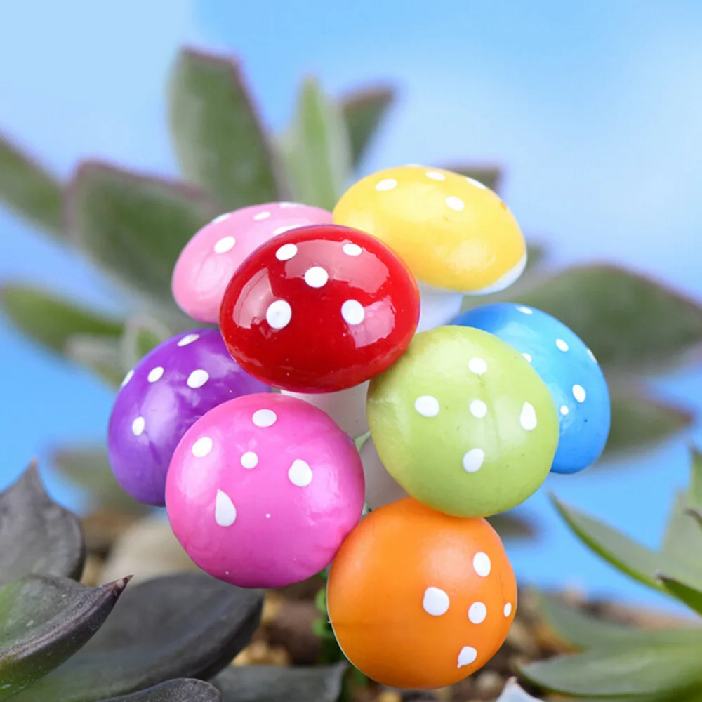 MENGXIANG DIY 10pcs Mini Mushroom Terrarium Figurines For Home Plant Pot Decoration Miniatures Resin Crafts