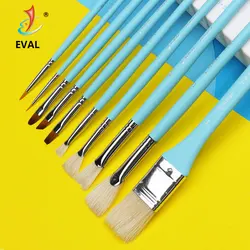 Oval – pinceaux pour peinture à l'huile Gouache bleue, pinceaux en poils de belette, manche en bouleau acrylique, pour étudiants, outils d'art de dessin, 10 pièces 