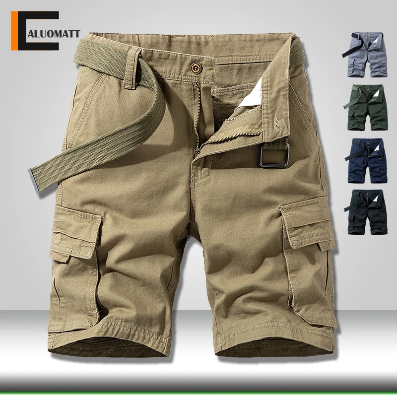 Discount Clothing Short-Pants Baggy Streetwear Men Multi-Pocket Cotton Fashion Brand New Solid 5ByK751Ey