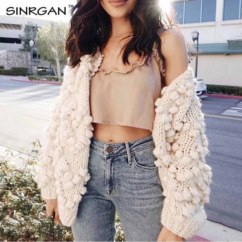 

SINRGAN Mohair Puff Sleeve Winter Cardigans Women Tops Jumpers Knitted Casual Sweater
