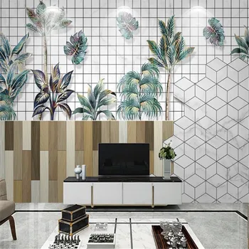 

Milofi custom wallpaper mural 3D Nordic modern tropical plants black and white lattice TV background wall mural