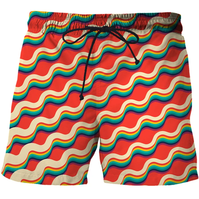 Мужские пляжные шорты с цветными волнистыми полосками и 3D принтом топы плавки
