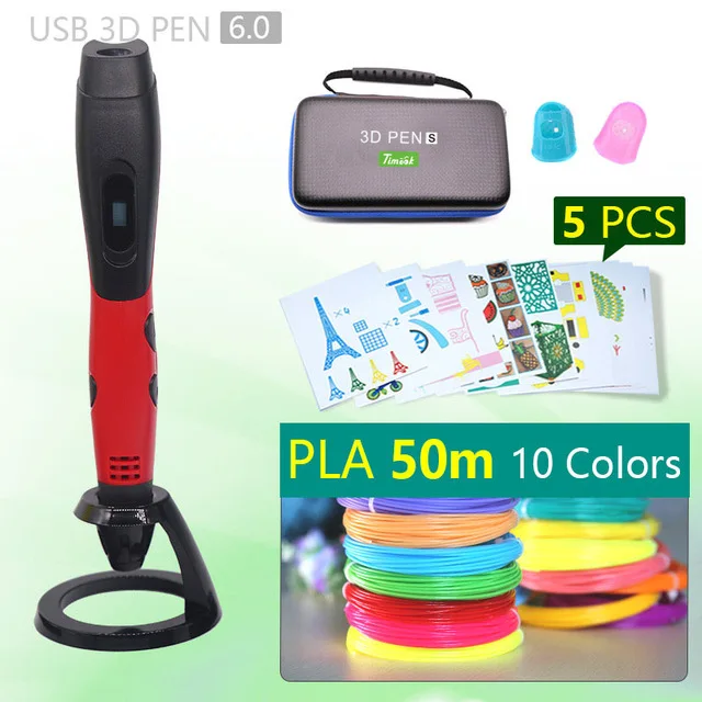 3d Ручка 3d ручки, 1,75 мм ABS/PLA нити, подарок на год для детей; подарок на день рождения, Рождество, 3 d Ручка 3d модели, Творческая 3d печатная ручка - Цвет: Red pen 50m PLA