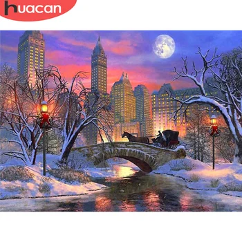 

HUACAN 5D Diamond Painting Bridge Kit Full Drill New Arrival Diamond Embroidery Landscape Handicraft Winter Home Decoration