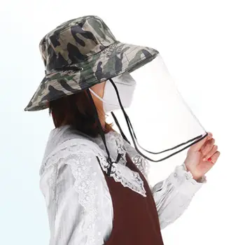 

Camouflage Anti-Spitting Anti-Sun Bucket Hat Cap with Detachable Face Shield Transparent Anti Splash Full Face Covering Mask