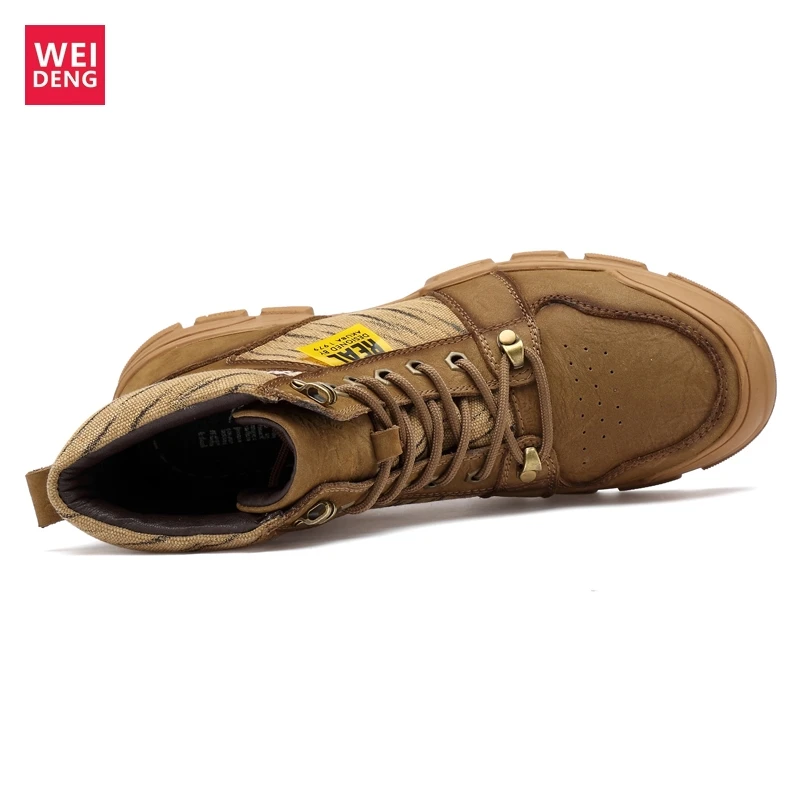 Weideng Plus Size 37-45 Genuine Leather Warm Boots Men Casual Winter Outdoor Women Snow Shoes High Quality Lace Up Soft Non Slip