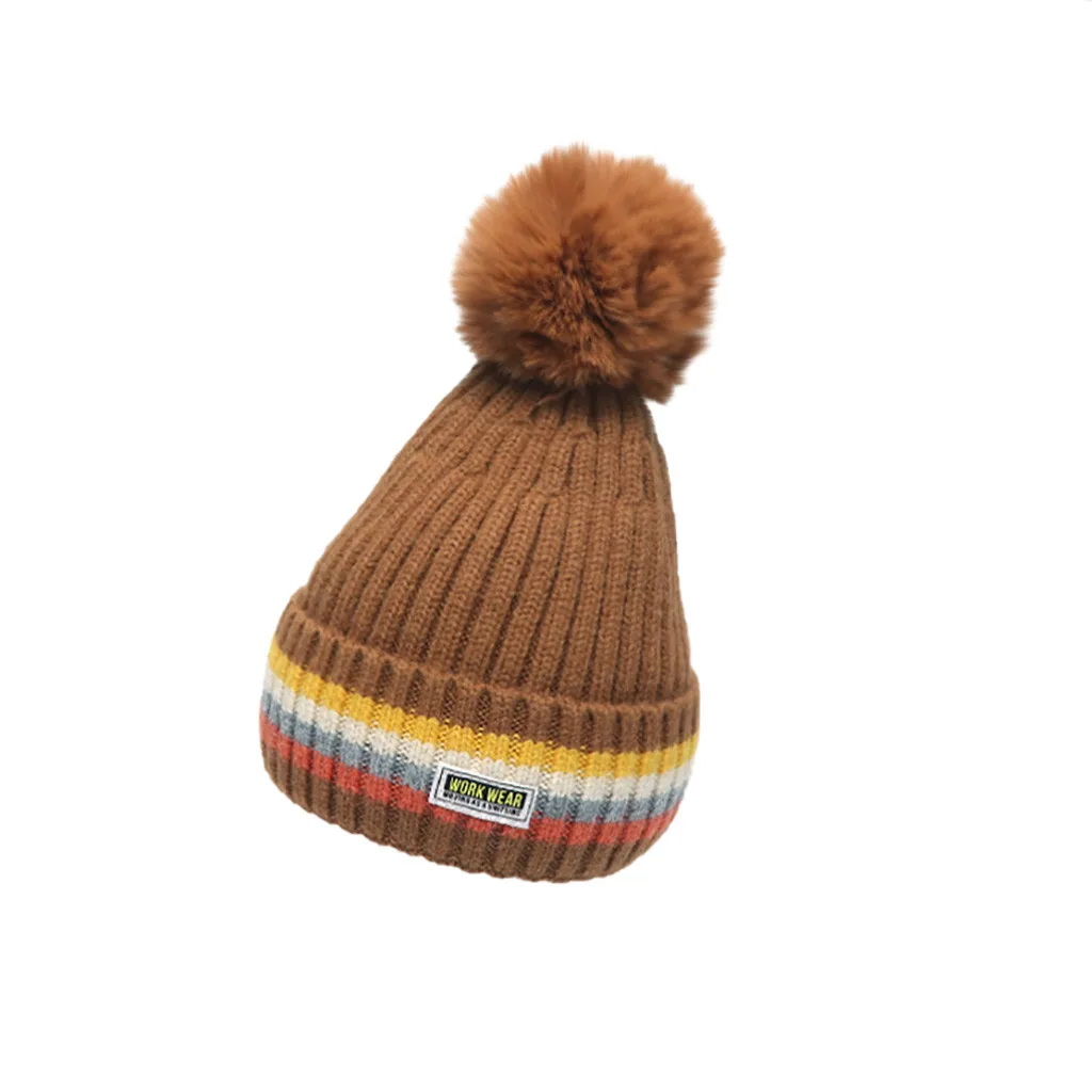 Зимние шапочки, модные детские цветные вязаные шапки с буквенным принтом, теплая шерстяная шапка, зимние шапки размера плюс