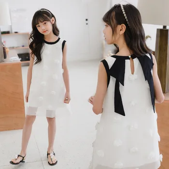 

4 to 16 Years 2020 Summer New Baby Princess Dress Kids Dresses for Girl Solid Flower Teenage Children Elegant Dress, #8745