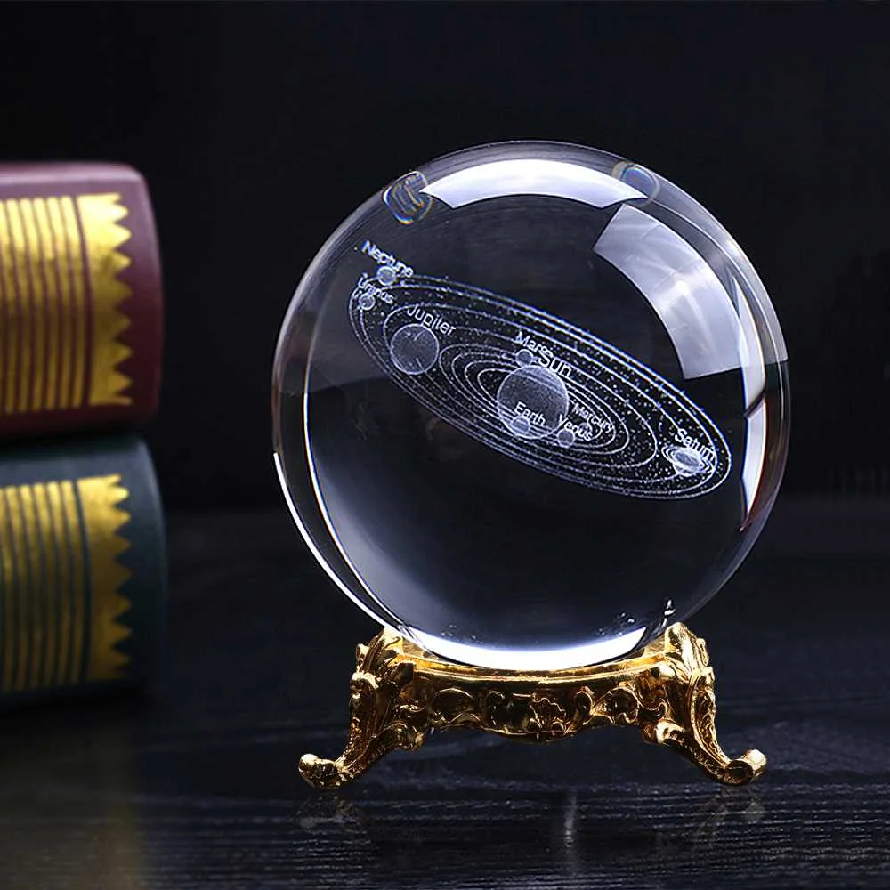 60 мм Диаметр Солнечной системы металлический 3D Хрустальный шар для украшения дома аксессуары подарок 3D лазерная гравировка кварцевый стеклянный шар