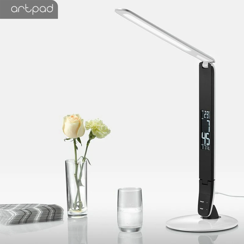 Artpad High Bright Desk Table Lamp Phone Charge 3 level Diammable LCD Time Calendar Temperature Rea