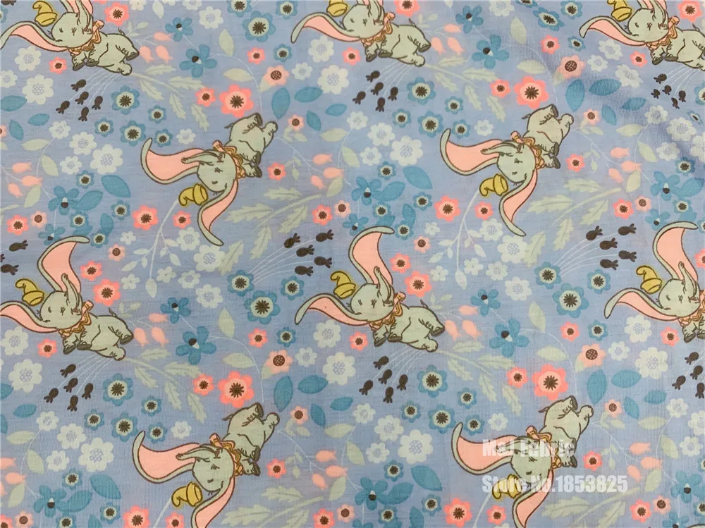 50X180 м цветочный Dumbo вязаный хлопок ткань мультфильм печати лоскутное DIY Детская одежда материал шитье футболка простыни