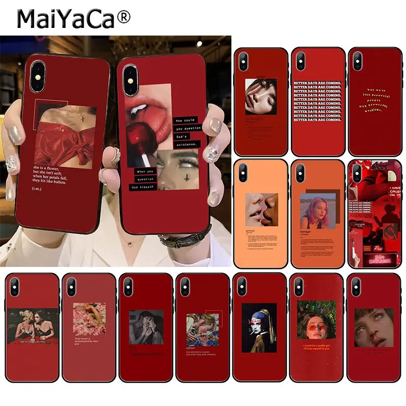 MaiYaCa Retro red pattern art lyrics aesthetic Phone Accessories Case for iPhone 11 Pro XS MAX XS XR 8 7 6 Plus 5 5S SE