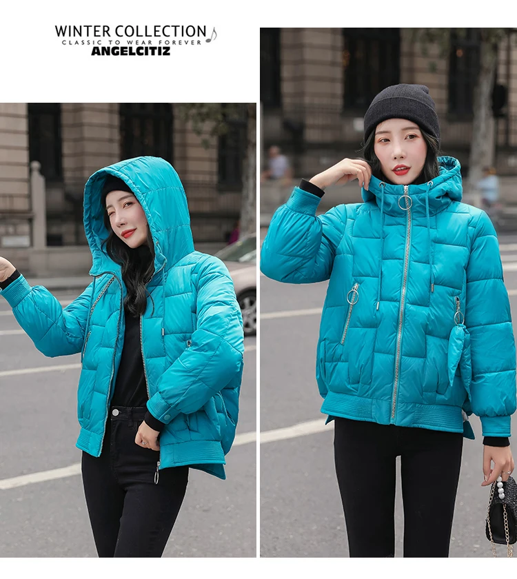Однотонные зимние пуховые пальто с капюшоном для женщин, большие размеры, свободная теплая хлопковая парка, куртка Женская Корейская короткая верхняя одежда Chaqueta Mujer