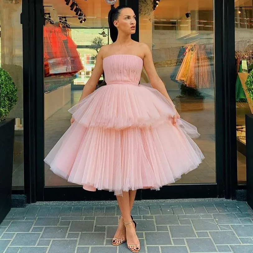 Розовое платье для выпускного бала Платья vestidos largos abendkleider с открытыми плечами, вечернее многоярусные платья Тюлевое со складками robe de soiree