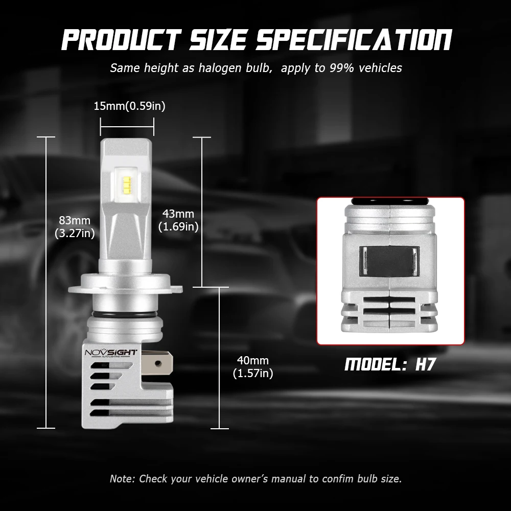 Novsight 2 шт. H4/H5/H7/9005/9006 55 Вт Автомобильный светодиодный Сменные лампы фар комплект ZES фары дальнего света 6000K