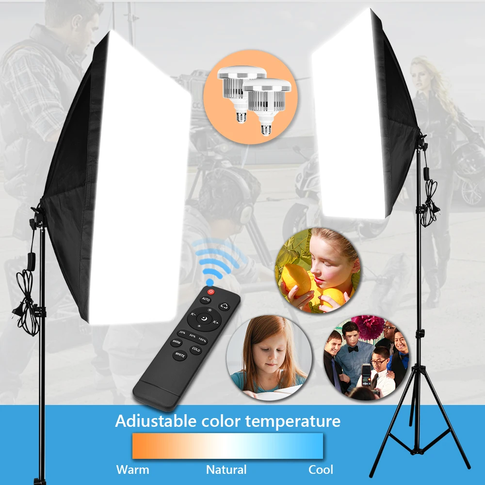 

Professional Photography Lighting Kit Dimmable 2pcs 85W LED Lamp Fill Light Continuous 50*70cm Softbox Remote for Video Shooting