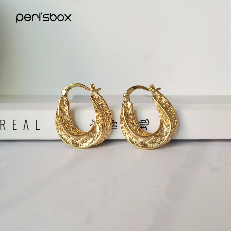 Peri'sBox НОВЫЕ шикарные золотые гнутые серьги-кольца для женщин текстурированные геометрические серьги в виде тонкого кольца стильные узоры резьба серьги-кольца