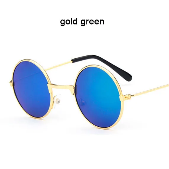 gold green AOXUE ретро классические круглые солнцезащитные очки детские брендовые зеркальные солнцезащитные очки для мальчиков и девочек Черная синяя оправа очки UV400 подарки для детей - Lenses Color: gold green