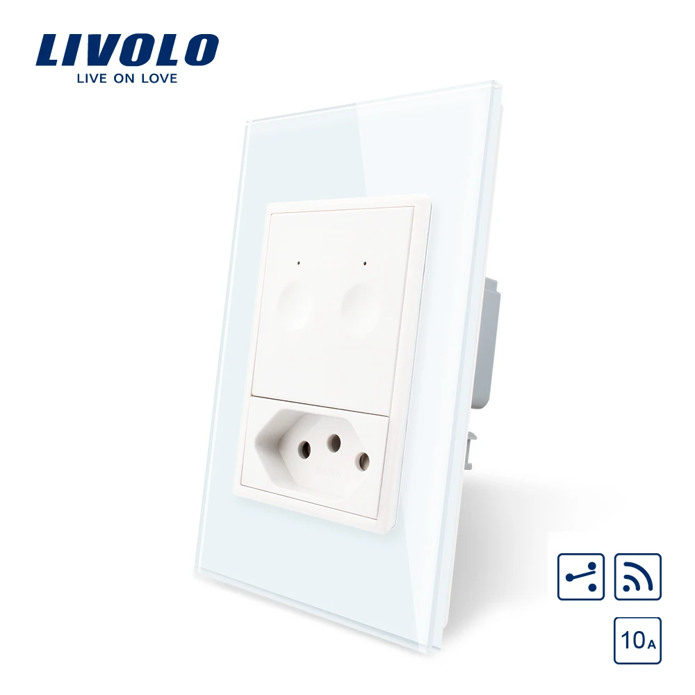 Livolo стандарт США 2 банды 2way дистанционный беспроводной переключатель с 10А бразильская розетка, Хрустальная панель, настенная розетка, без логотипа