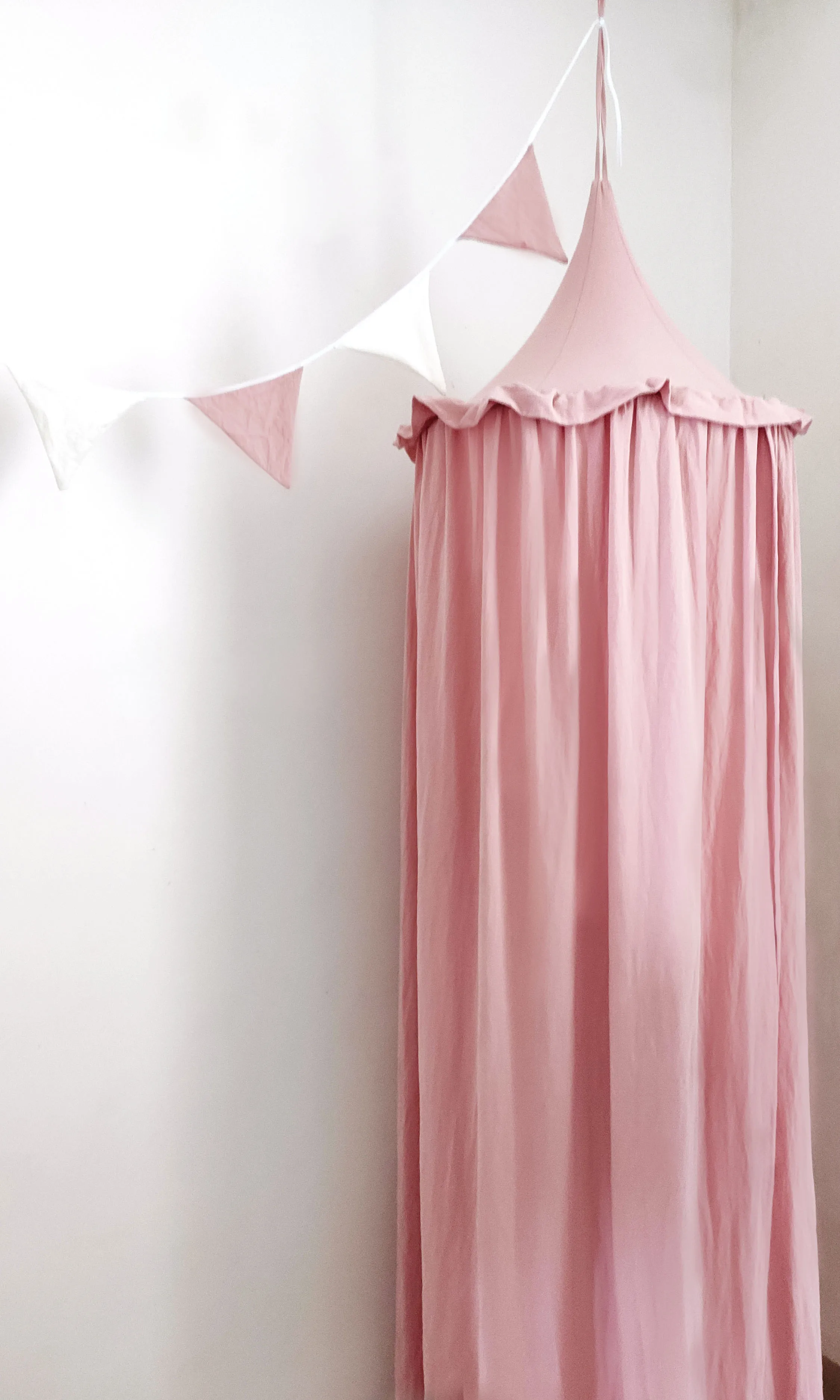 Kids Bed Canopy with Frills Cotton Cover Net for Baby Crib Reading Nook Curtain Hideaway Hanging Round Tent Nursery Room Decor 4