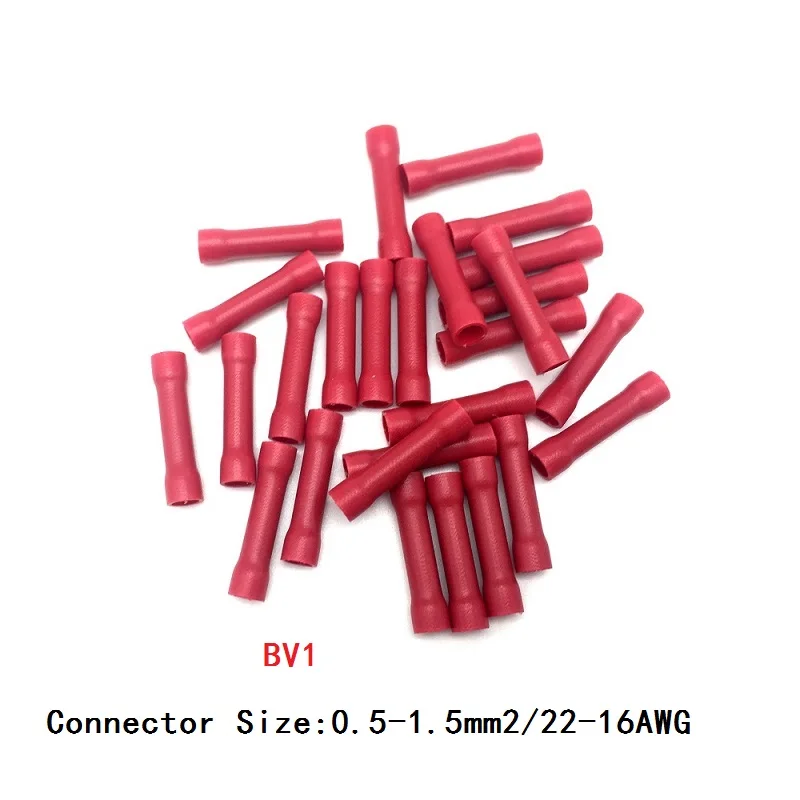 50/100 шт BV1 BV2 BV5 изолированные обжимные клеммы Электрический обжим терминальные соединители для наложения оболочки проводов кабеля - Цвет: BV1 Red