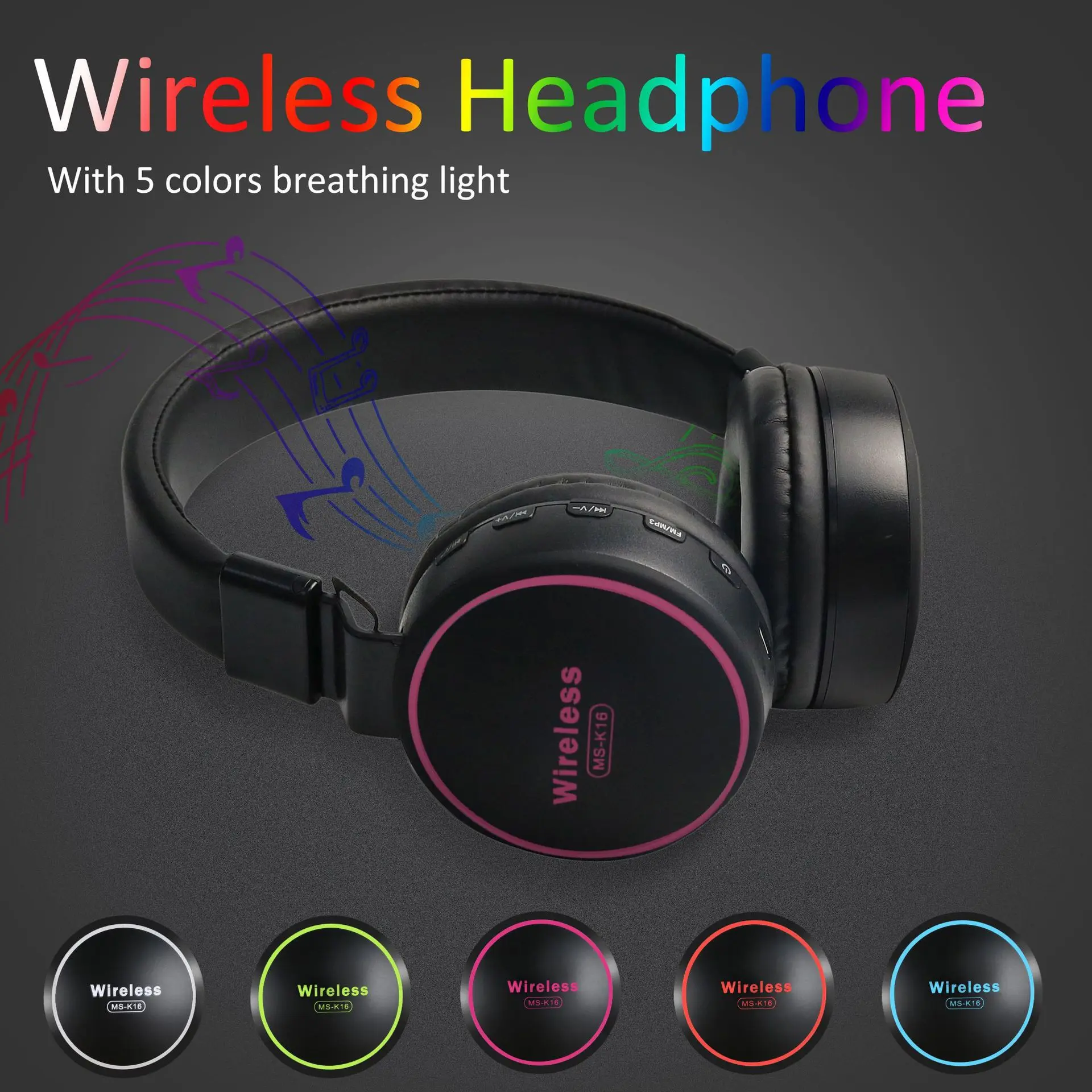 LED Flashing Light Wireless Wired Headphones Bluetooth 3 5mm Headsets Foldable Sports Earphones Supports TF MP3 Player FM Mic