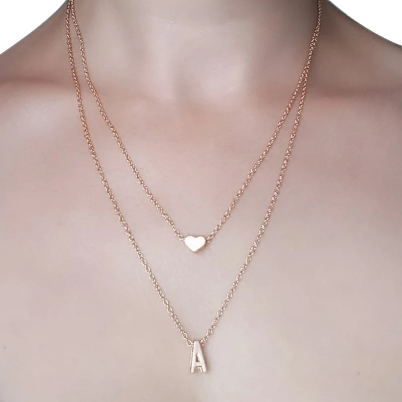 Heart Initial Double layer Necklace 