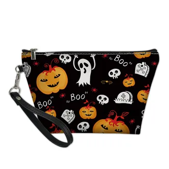 

Halloween Makeup Bag For Women Ghost Pumpkin Skull Print Female Cosmetics Bag Cool Maleta De Maquiagem For Custom Logo