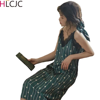 

2020 Ins Women's Sexy Lingerie Silk Nightgown Summer Dress Lace Night Dress Sleepwear Girls Nightie Satin Homewear Nightwear