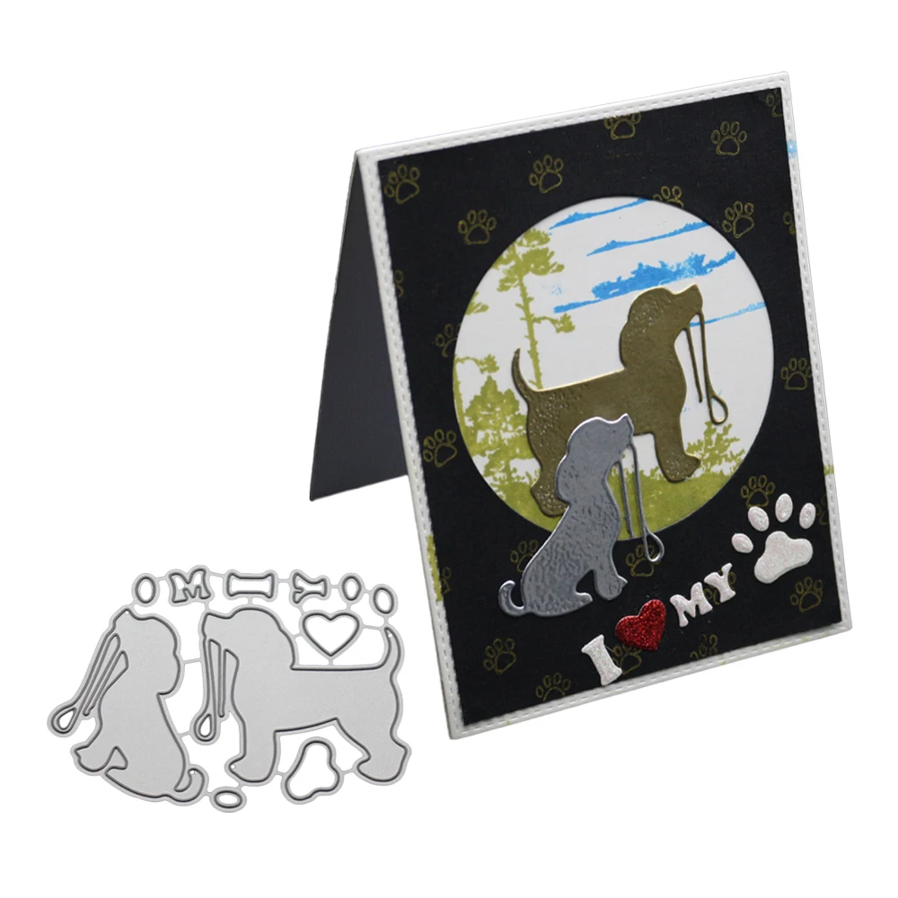 

2pcs Dog Metal Cutting Dies Stencil DIY Scrapbooking Album Stamp Paper Card Embossing Craft Decor