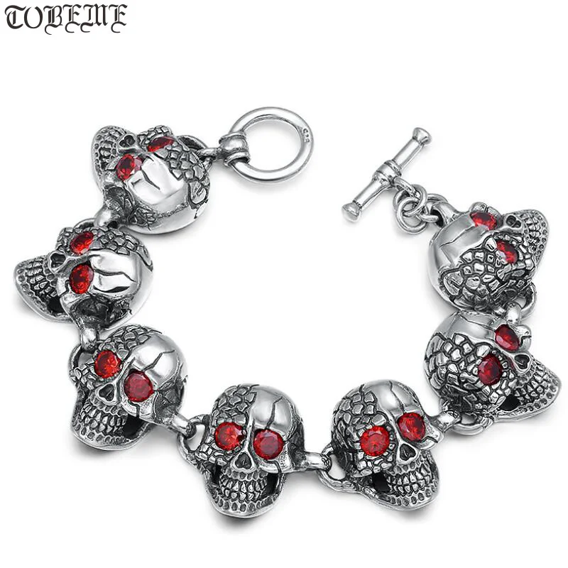 Новинка, ручная работа, Тайский 925 серебряный браслет с черепом, 925 пробы браслет со скелетом, настоящий серебряный мужской браслет с черепом, ювелирные изделия в стиле хип-хоп