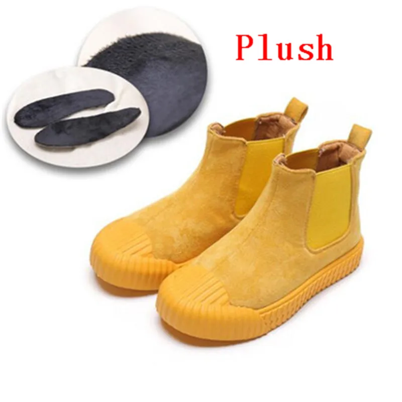 Yellow Plush MHYONS/детская одежда из натуральной кожи; нескользящие женские зимние ботинки; детские ботинки; мужская обувь с хлопковой подкладкой; мягкая подошва - Цвет: Yellow Plush