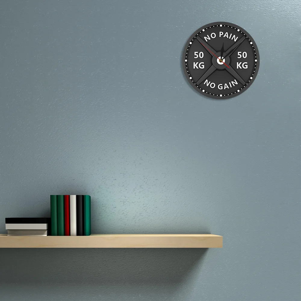 50KG Innovative Print Wall Clock Circular Gym Weight Lifting Dumbbell Shape 
