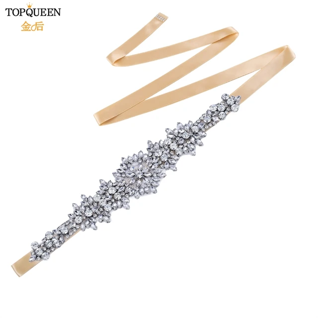 TOPQUEEN S319 Rhinestones Wedding Belts Wedding Sashes Crystal Bridal Belts Decorative Belt with Stones Jeweled Satin Ribbons champange ribbon