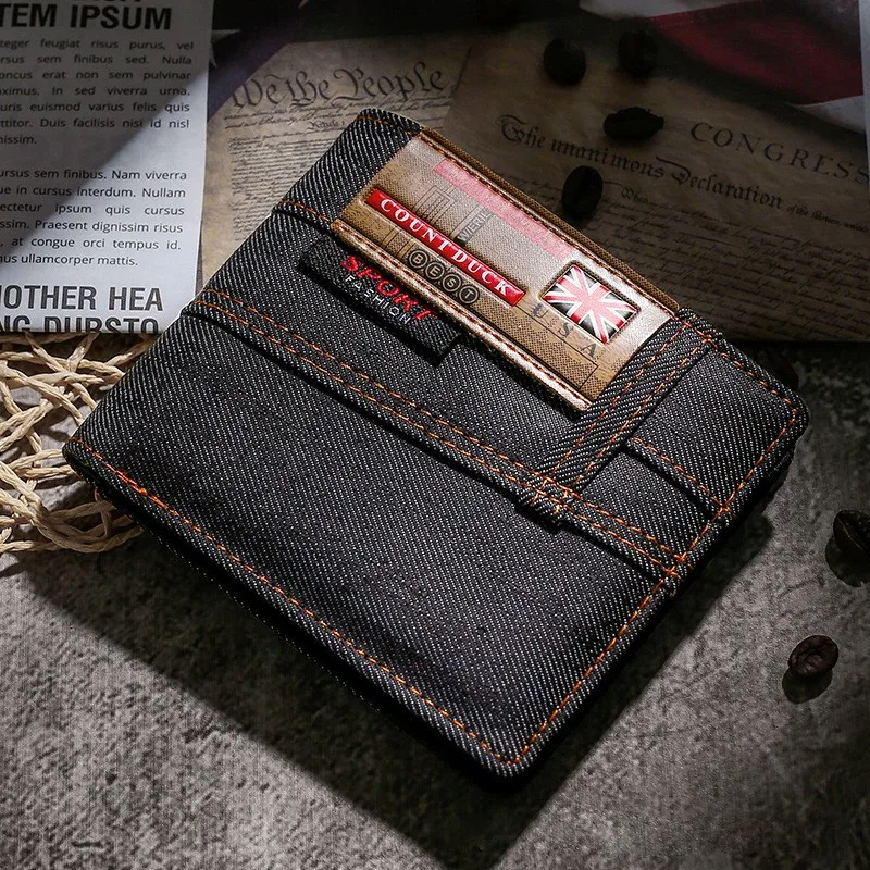 New Men's Wallet Quality Short Purses Denim cloth Men Business