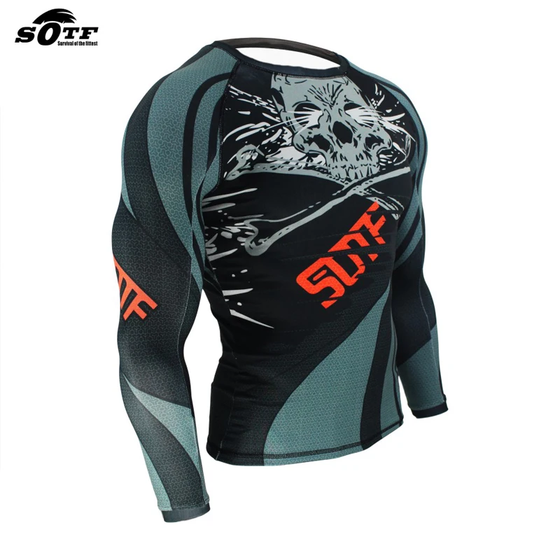 Suotf MMA тренировочный компрессионный Джерси и брюки, стреч череп Рашгард, KickBoxing, плотная длинная футболка для фитнеса, Муай Тай, одежда для фитнеса