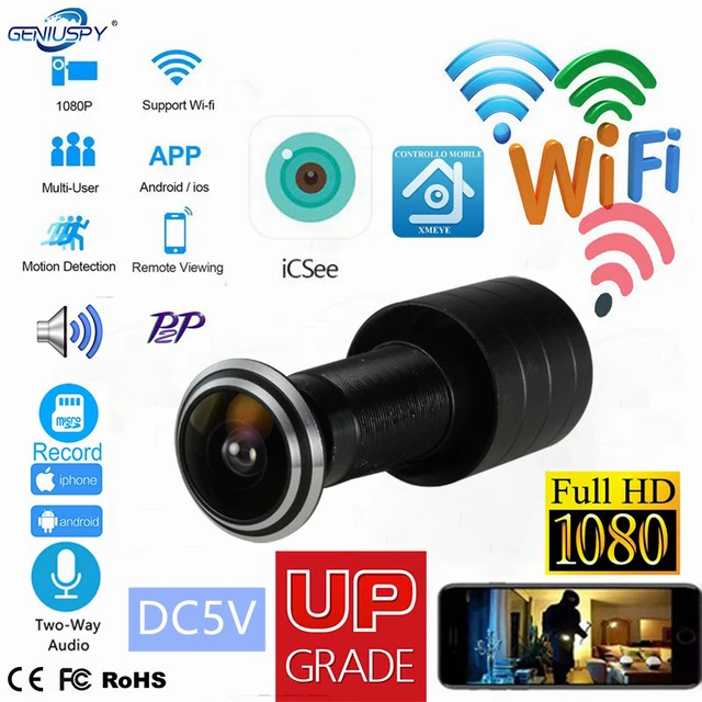 Wifi Door Eye Camera, puerta Eye Hole Security 1080p Hd Lens Gran Angular  Ojo de Pez Cctv Red Mini Mirilla Puerta Wifi Cámara P2p Onvif