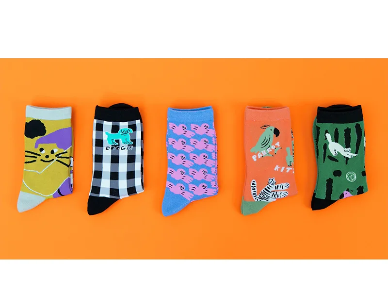 5 Pairs A Lot Harajuku Socks For Men And Women Designer Pattern Illustration Jacquard High-quality Sock