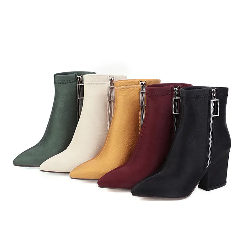 Smirnova newest big size 43 ankle boots women silk pointed toe zip fashion autumn winter boots ladies high heels shoes