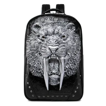 

Leather Backpack Mystic messenger Backpack men Creative 3D Leopard head Bookbag Large capacity Cool Travel Backpacks Laptop bag
