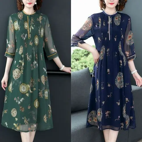

Green Double Layer Silk Dress 2019 Spring And Summer New Style Elegant Large Size Dress Slimming Important Mulberry Silk Skirt