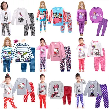 

Kids Hello Kitty Pajamas Mouse Pyjamas Christmas Mickey Pijamas Baby Girls Sleepwear Cotton Nightwear Long Sleeve Tshirts Pants